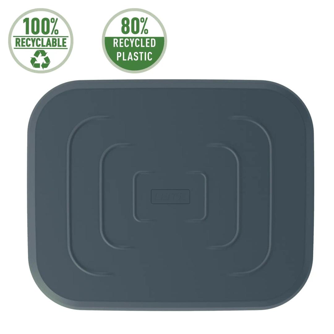 Repose-pieds réglable, 80 % de plastique recyclé Ergo recyclé LEITZ - Repose-pieds LEITZ Ergo recyclé, vue de dessus avec les pictos « 100 % recyclable » et « 80 % recycled plastic »