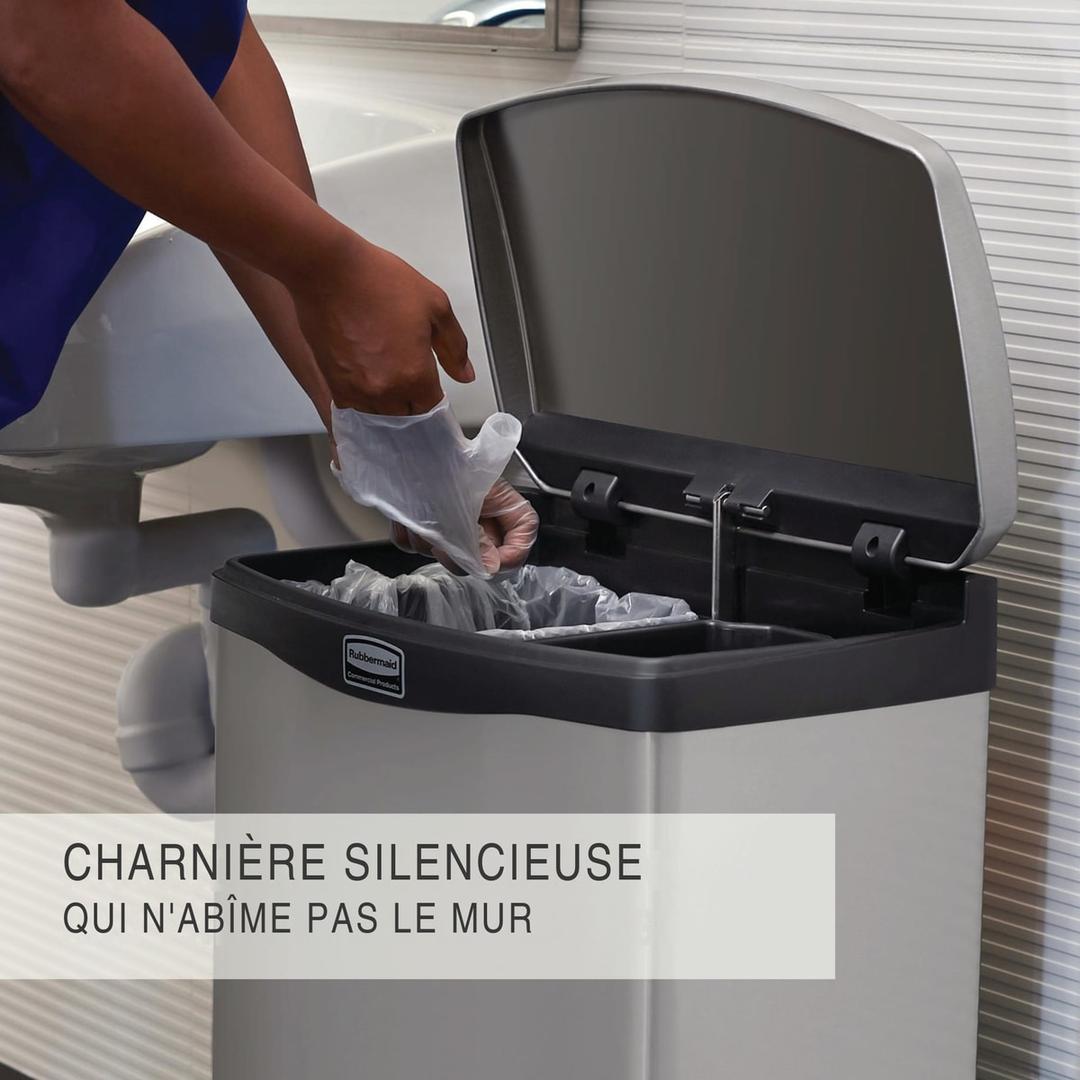 Poubelle à pédale en inox, 30 à 90 litres Impressions RUBBERMAID - Poubelle à pédale inox Rubbermaid Impressions 30 litres, charnière intérieure silencieuse
