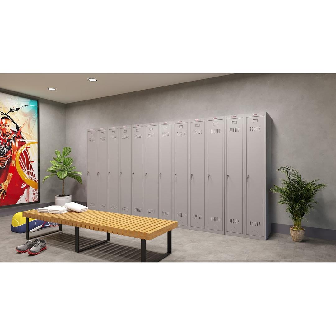 Vestiaire 1 porte en acier, 242 litres PL1130, serrure à clé PHOENIX - Vestiaire Phoenix PL1130 serrure à clé gris clair, en situation dans un vestiaire