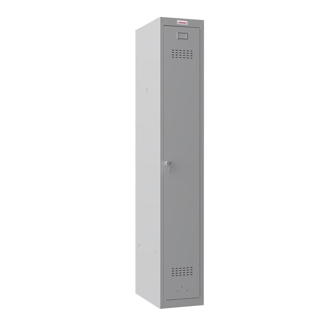 Vestiaire 1 porte en acier, 242 litres PL1130, serrure à clé PHOENIX - Vestiaire Phoenix PL1130 serrure à clé gris clair, vue de trois quarts