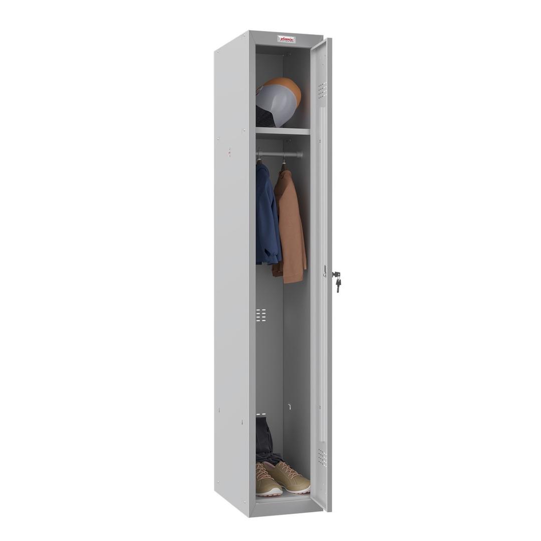 Vestiaire 1 porte en acier, 242 litres PL1130, serrure à clé PHOENIX - Vestiaire Phoenix PL1130 serrure à clé gris clair, porte ouverte