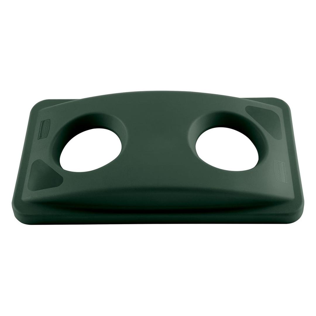 Couvercle de tri bouteilles et canettes pour collecteur Slim Jim Slim Jim couvercle de tri bouteilles RUBBERMAID - Couvercle de tri bouteilles et canettes vert Rubbermaid Slim Jim, vue de dessus