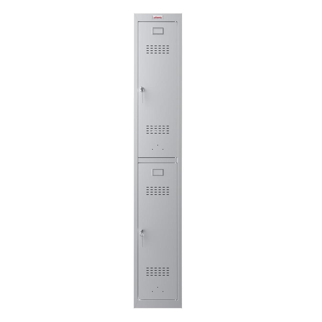 Vestiaire 2 portes en acier, 2 x 121 litres PL1230, serrure à clé PHOENIX - Vestiaire Phoenix PL1230 serrure à clé gris clair, vue de face