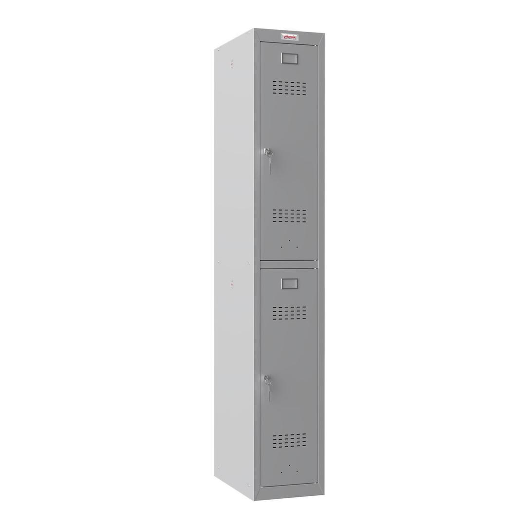 Vestiaire 2 portes en acier, 2 x 121 litres PL1230, serrure à clé PHOENIX - Vestiaire Phoenix PL1230 serrure à clé gris clair, vue de trois quarts