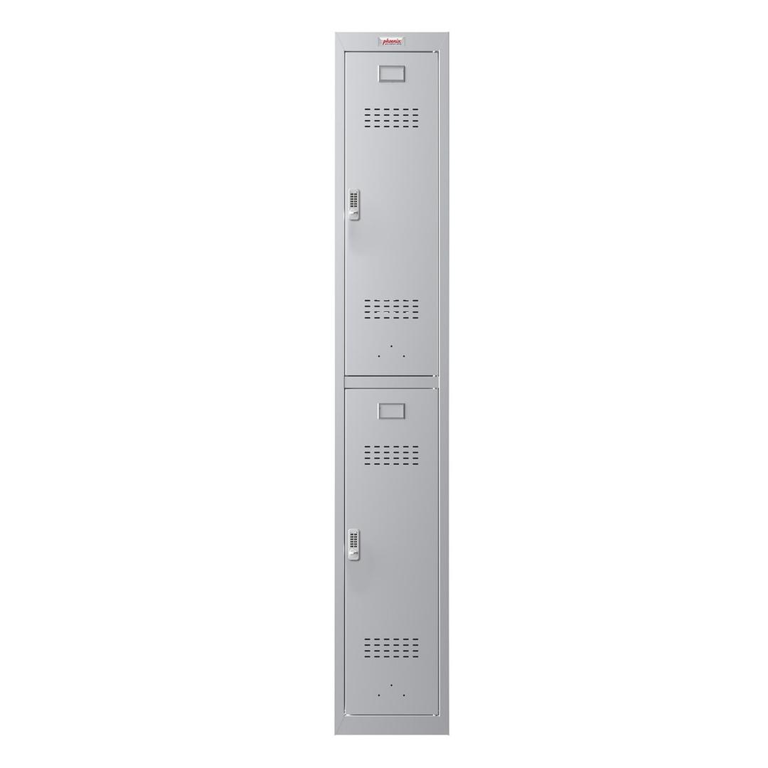 Vestiaire 2 portes en acier, 2 x 121 litres PL1230, serrure électronique PHOENIX - Vestiaire Phoenix PL1230 serrure électronique gris clair, vue de face