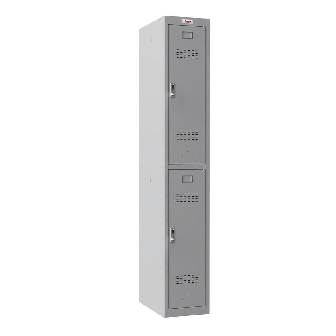Vestiaire 2 portes en acier, 2 x 121 litres PL1230, serrure électronique PHOENIX - Vestiaire Phoenix PL1230 serrure électronique gris clair, vue de trois quarts