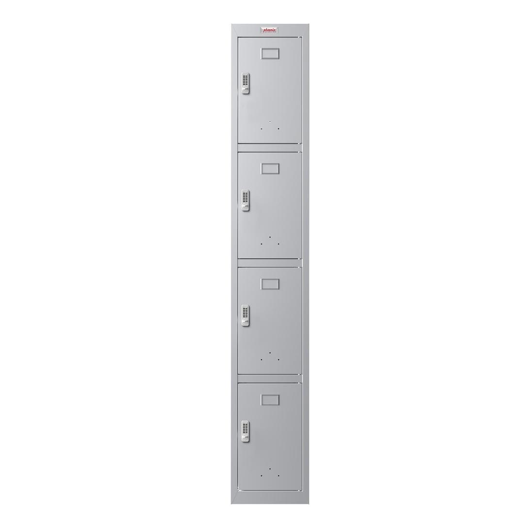 Casier 4 portes en acier, 4 x 60,5 litres PL1430, serrure électronique PHOENIX - Casier Phoenix PL1430 serrure électronique gris clair, vue de face