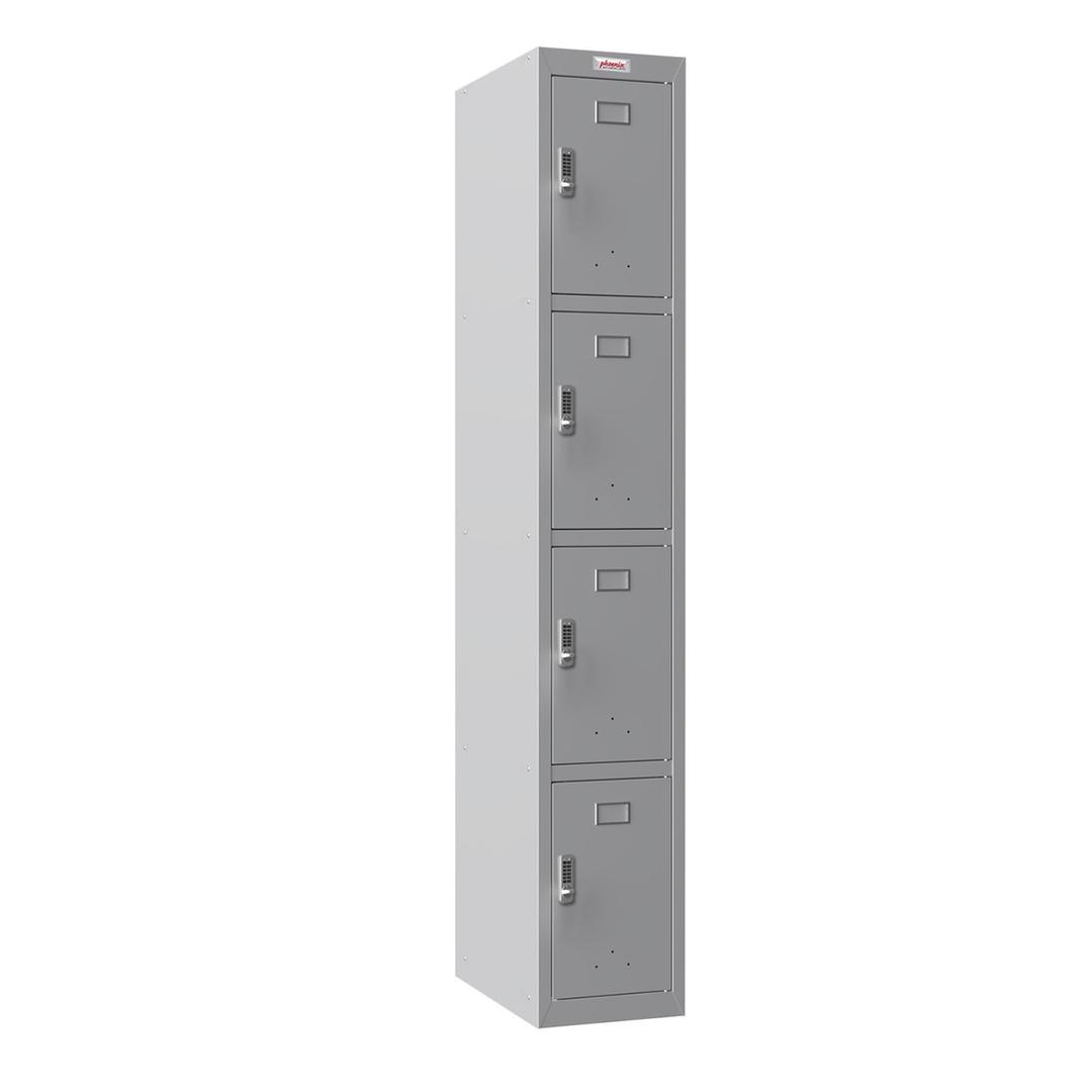 Casier 4 portes en acier, 4 x 60,5 litres PL1430, serrure électronique PHOENIX - Casier Phoenix PL1430 serrure électronique gris clair, vue de trois quarts