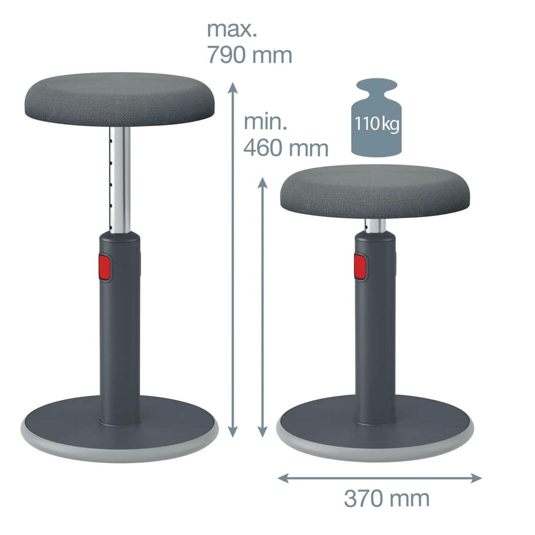 Tabouret assis-debout Ergo Cosy assis-debout 2 en 1 gris LEITZ - Tabouret assis-debout LEITZ Ergo Cosy assis-debout 2 en 1 gris, dimensions et charge