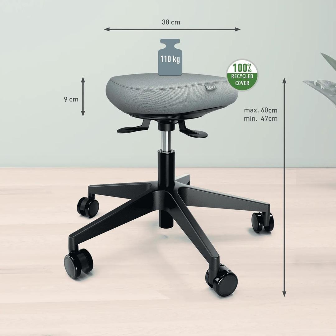 Tabouret à roulettes Ergo assise oscillante gris clair LEITZ - Tabouret à roulettes LEITZ Ergo assise oscillante gris clair, dimensions