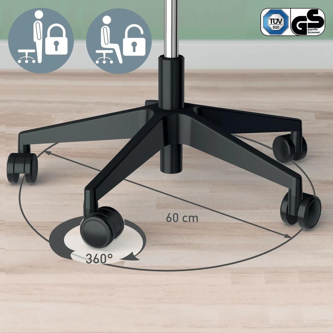 Tabouret à roulettes Ergo assise confortable noir LEITZ - Tabouret à roulettes LEITZ Ergo assise confortable noir, roulettes et base de 60 cm