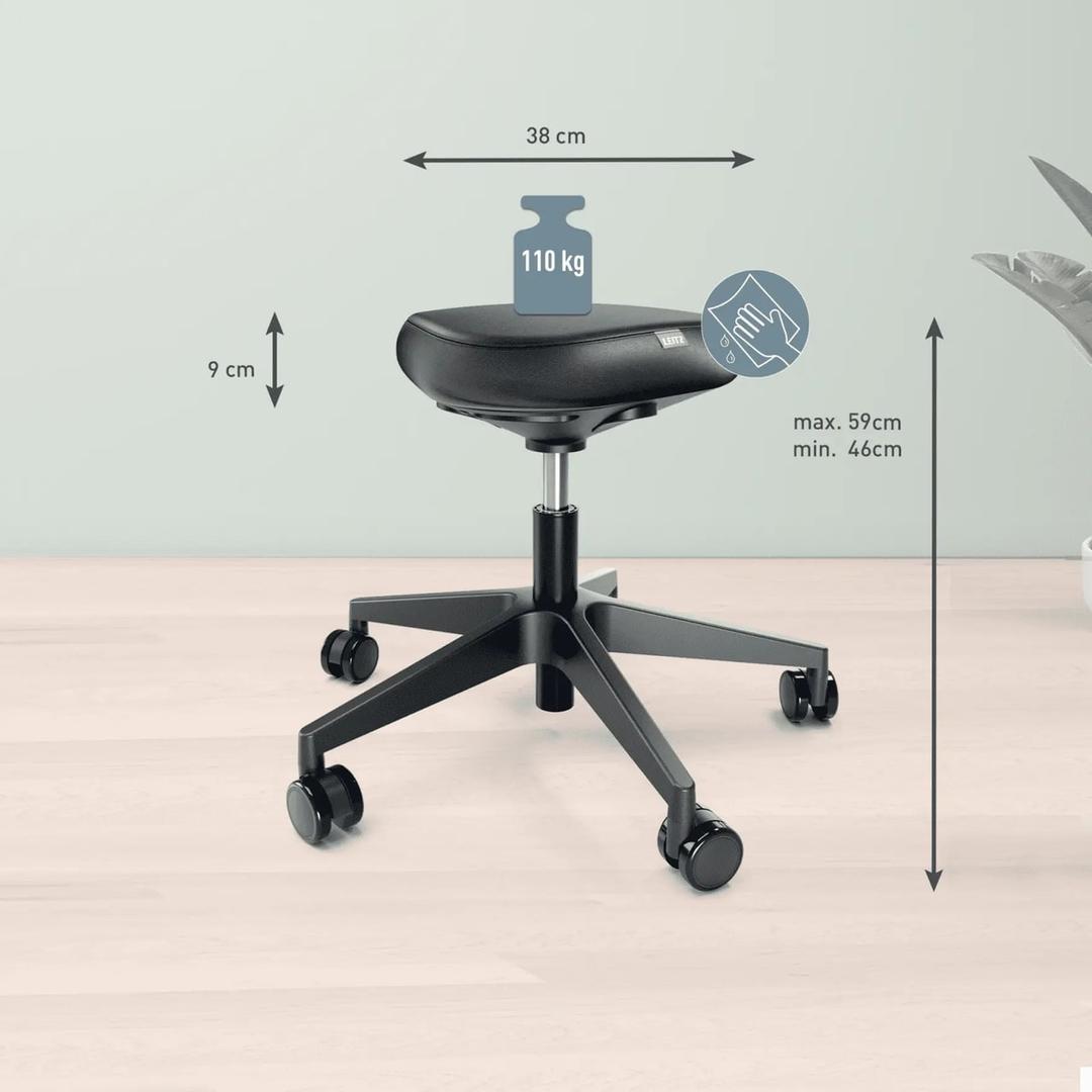 Tabouret à roulettes Ergo assise confortable noir LEITZ - Tabouret à roulettes LEITZ Ergo assise confortable noir, dimensions