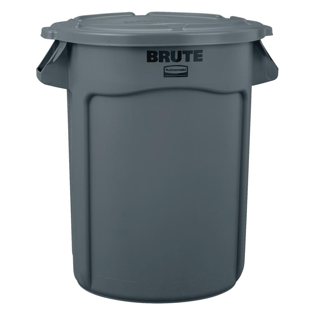 Couvercle pour collecteur BRUTE 121,1 litres BRUTE couvercle 121,1 litres RUBBERMAID - Couvercle gris Rubbermaid BRUTE 121,1 litres, posé sur un collecteur BRUTE