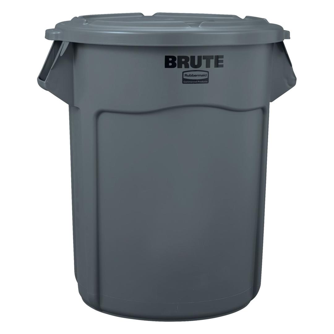 Couvercle pour collecteur BRUTE 208,2 litres BRUTE couvercle 208,2 litres RUBBERMAID - Couvercle gris Rubbermaid BRUTE 208,2 litres, posé sur un collecteur BRUTE