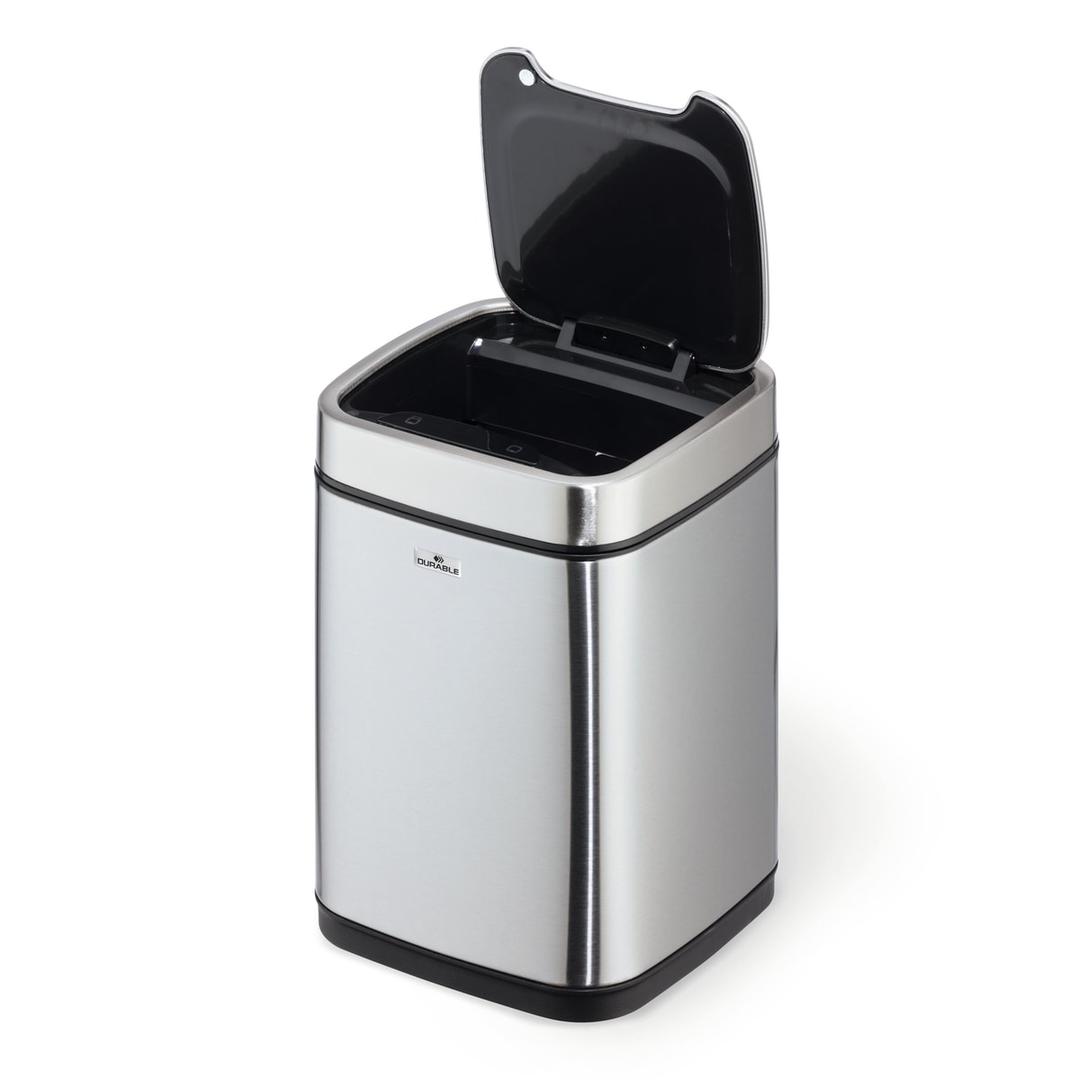 Poubelle automatique à capteur, inox NO TOUCH DURABLE - Poubelle DURABLE NO TOUCH 6 litres, couvercle ouvert