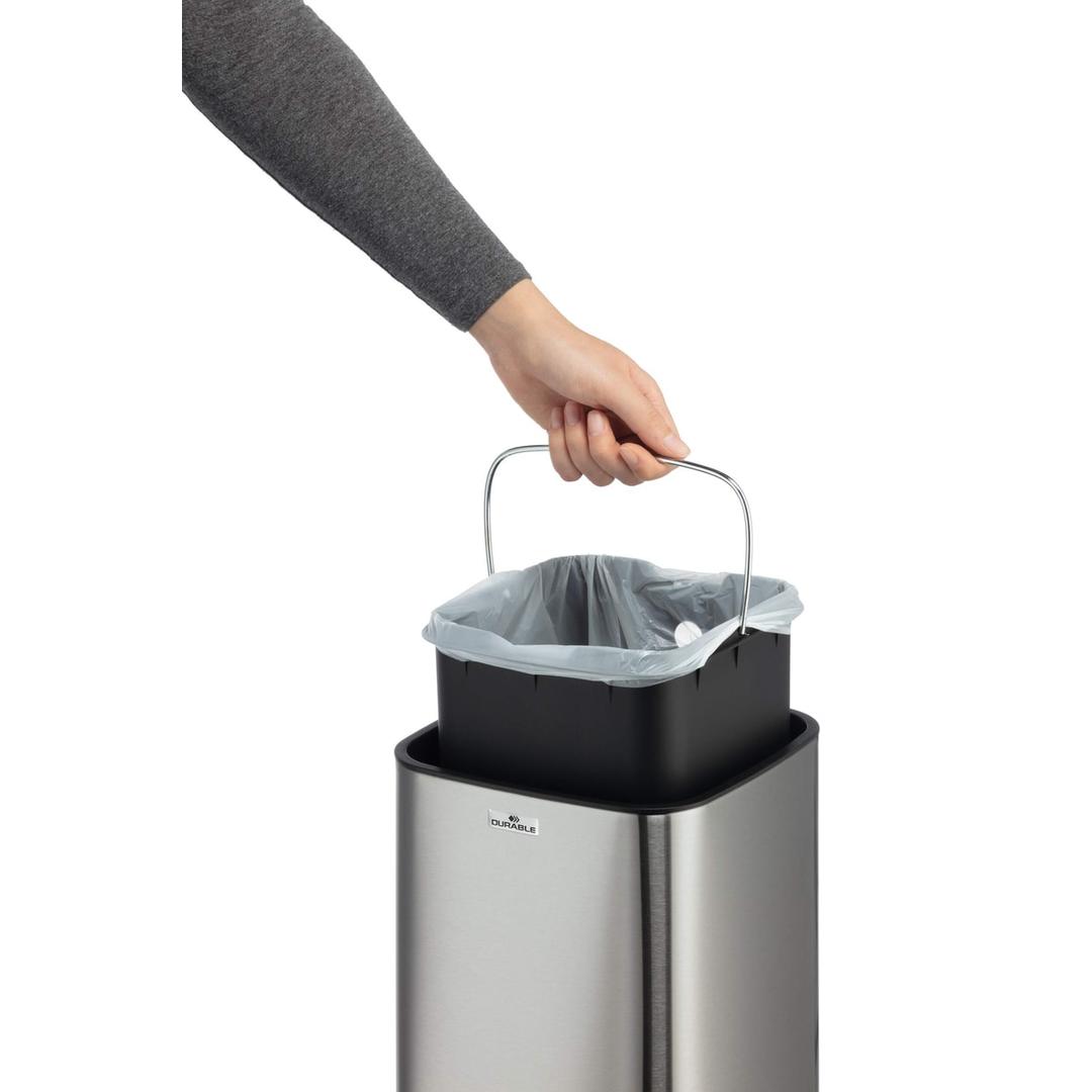 Poubelle automatique à capteur, inox NO TOUCH DURABLE - Poubelle DURABLE NO TOUCH 6 litres, seau intérieur retiré par son anse