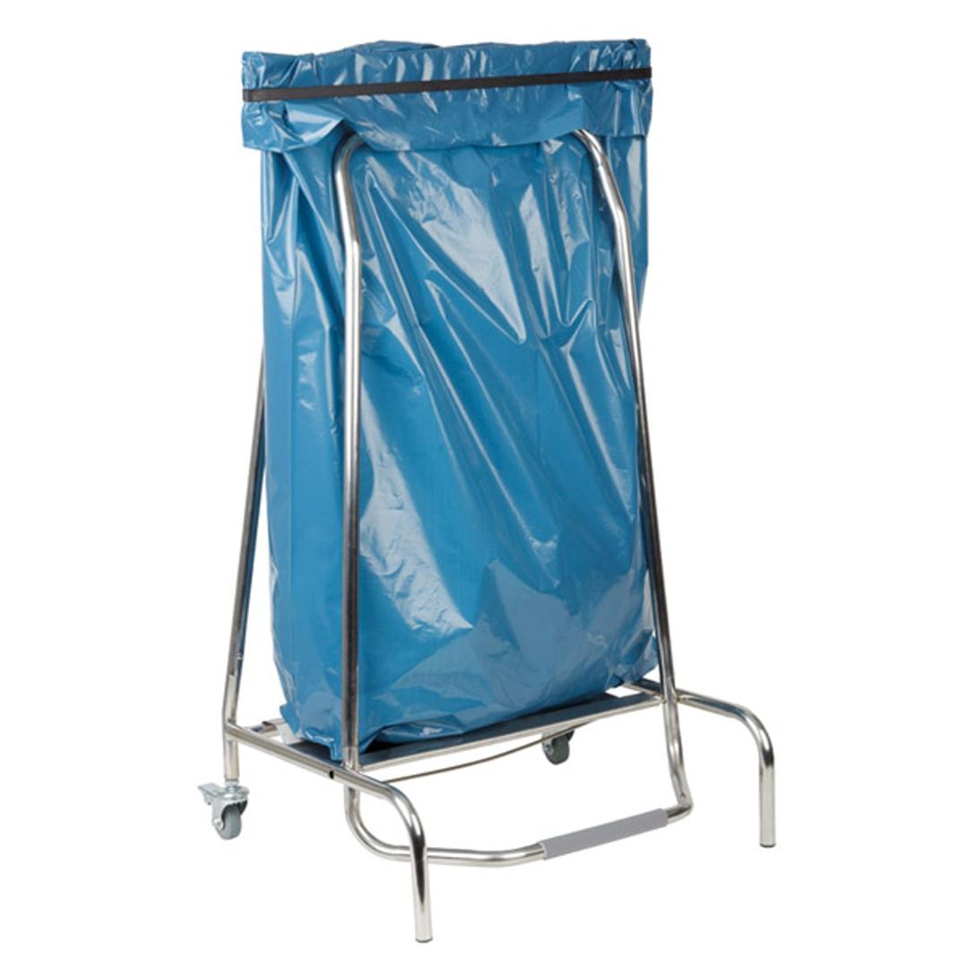 Support de sac à pédale sur roulettes, 120 litres QUICKSTEP APS - Support de sac APS QUICKSTEP avec un sac poubelle bleu