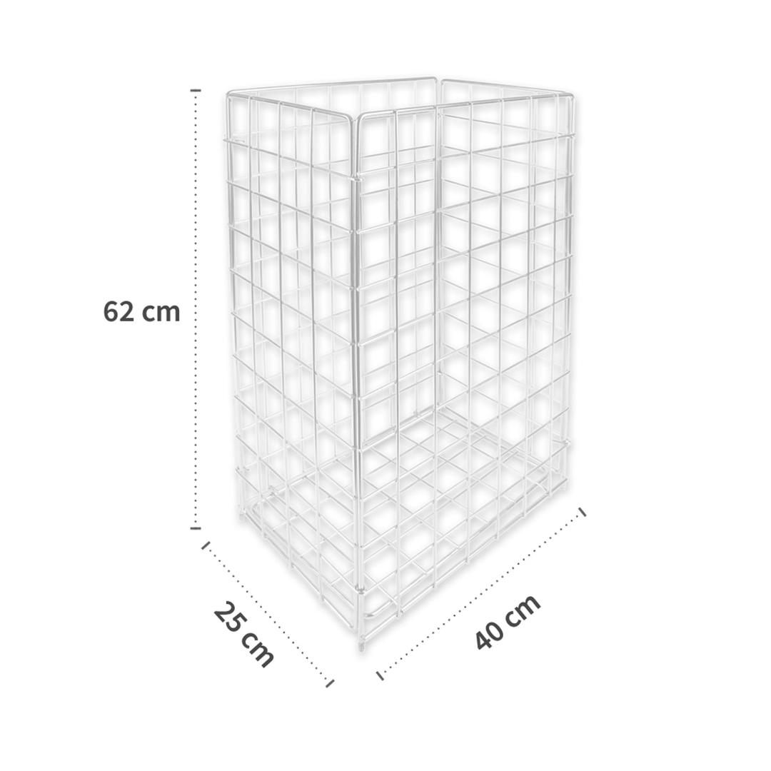 Support de sac poubelle autoportant et pliable Support de sac grillagé 60 litres HYGOCLEAN - Dimensions du support de sac HYGOCLEAN 60 litres blanc : 40 x 25 x 62 cm