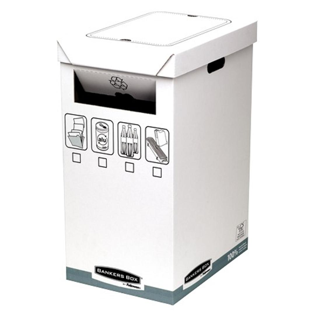 Poubelle de tri en carton, 90 litres System poubelle de tri FELLOWES - Poubelle de tri Fellowes BANKERS BOX System grise, vue de face, ouverture frontale