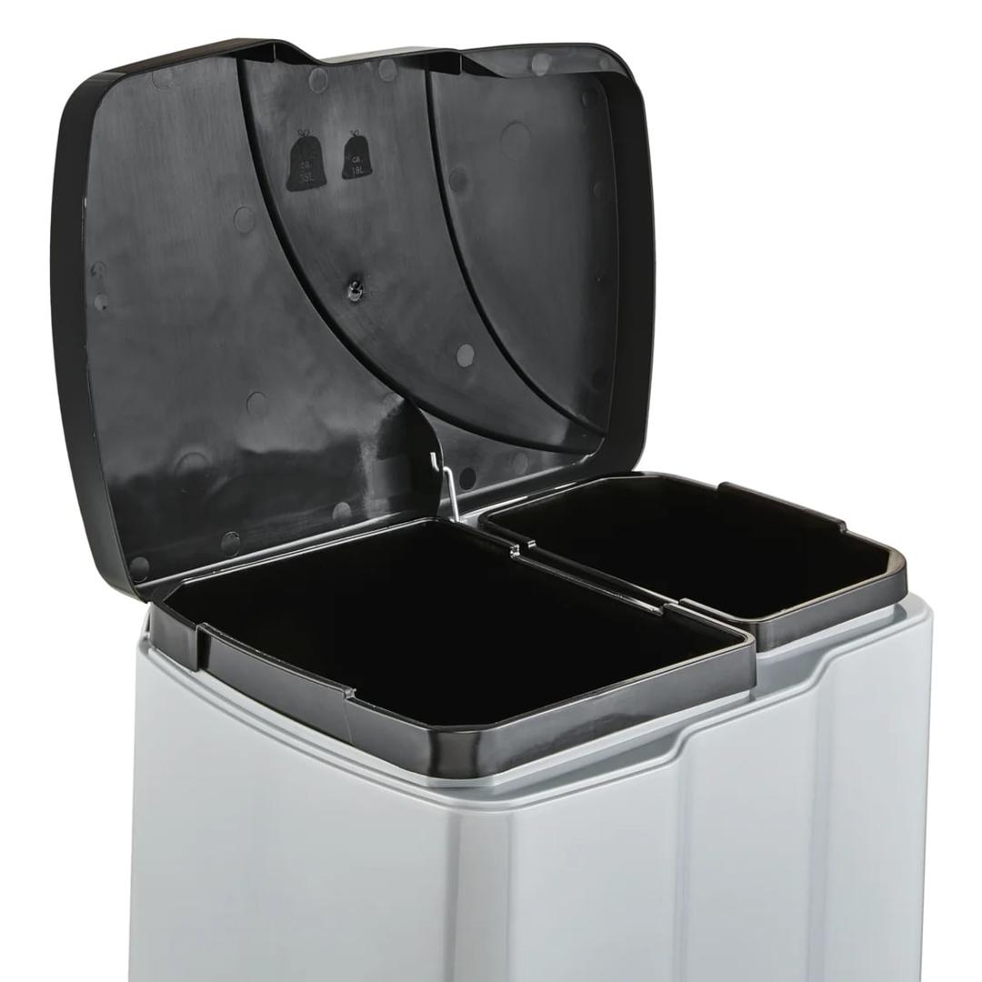 Poubelle à pédale de tri, 7 + 15 litres gunnar KEEEPER - Poubelle à pédale de tri keeeper gunnar, couvercle ouvert sur les deux bacs