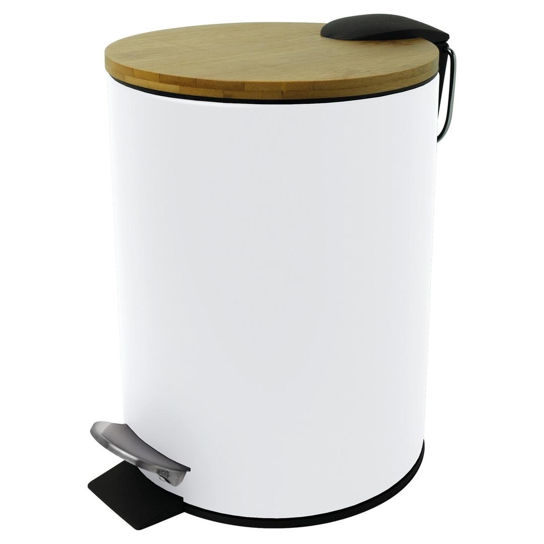 Petite poubelle à pédale, couvercle en bambou Poubelle à pédale the bamboo 3 litres HELIT - Poubelle à pédale helit the bamboo 3 litres blanc, vue de face