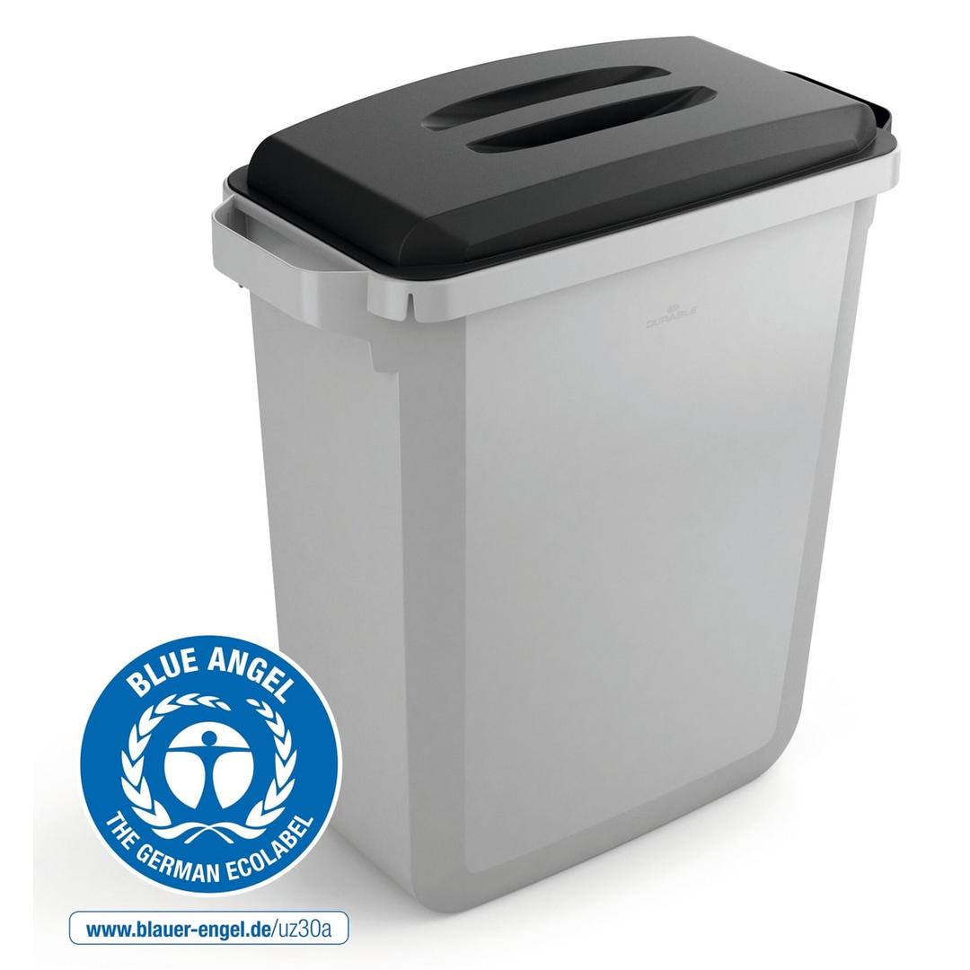 Poubelle de tri en plastique recyclé, 60 litres DURABIN ECO 60 DURABLE - Poubelle DURABLE DURABIN ECO 60 litres gris, avec un couvercle de couleur, vendu à part