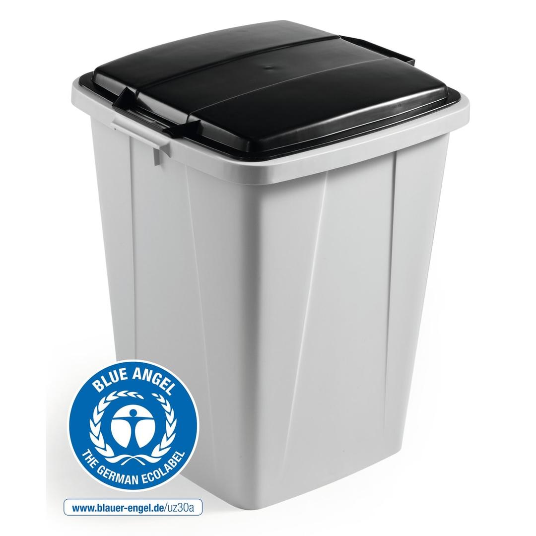 Poubelle de tri carrée en plastique recyclé, 90 litres DURABIN ECO 90 DURABLE - Poubelle DURABLE DURABIN ECO 90 litres gris, avec un couvercle de couleur, vendu à part