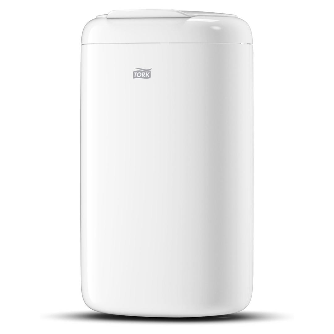 Mini-poubelle murale pour sanitaires, 5 litres Elevation 5 litres TORK - Poubelle Tork Elevation 5 litres blanche, vue de profil
