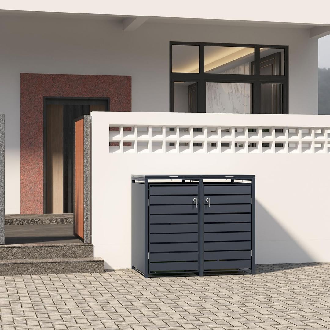 Abri pour deux poubelles, bacs jusqu'à 240 litres GB2213 PHOENIX - Abri pour deux poubelles Phoenix GB2213 anthracite, en situation devant une maison