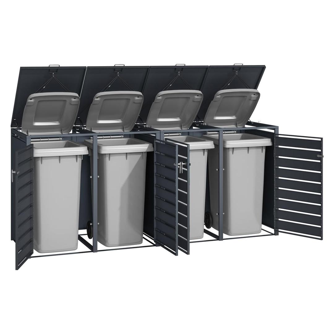 Abri pour quatre poubelles, bacs jusqu'à 240 litres GB4426 PHOENIX - Abri pour quatre poubelles Phoenix GB4426 anthracite, portes et couvercles ouverts, avec les bacs
