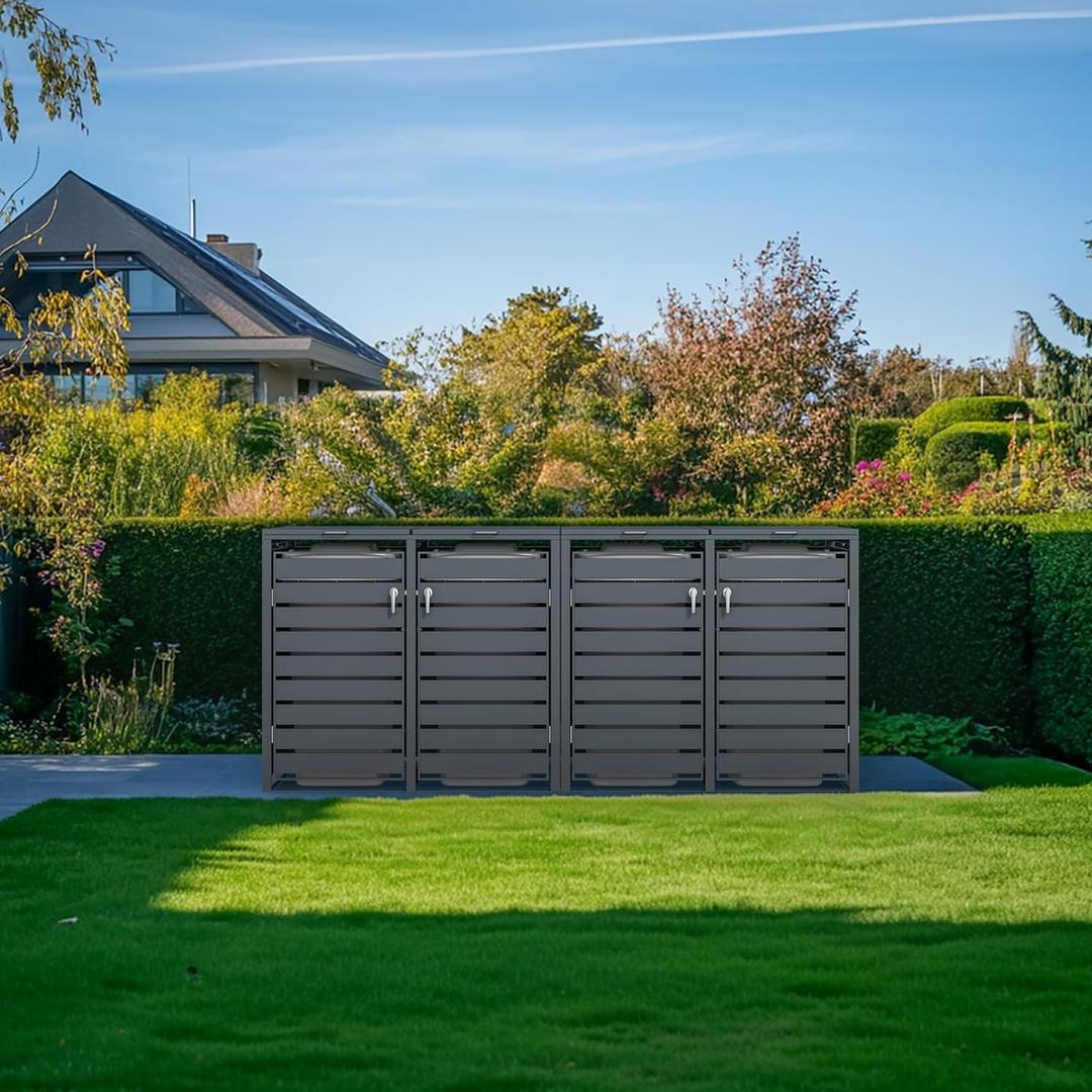 Abri pour quatre poubelles, bacs jusqu'à 240 litres GB4426 PHOENIX - Abri pour quatre poubelles Phoenix GB4426 anthracite, en situation dans un jardin