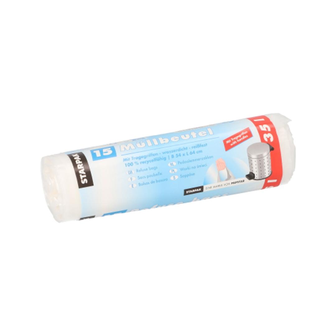 Rouleau de 15 sacs fins en PEHD Sacs poubelle à poignées 35 litres, transparents STARPAK - Rouleau de 15 sacs poubelle STARPAK à poignées 35 litres transparents