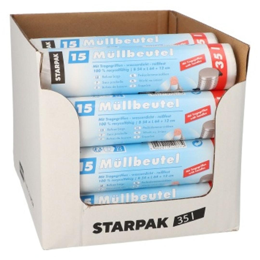 Rouleau de 15 sacs fins en PEHD Sacs poubelle à poignées 35 litres, transparents STARPAK - Vue 5