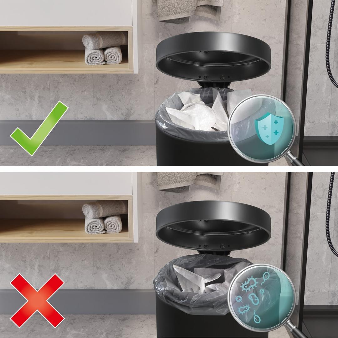 Rouleau de 40 petits sacs en plastique recyclé Sacs poubelle à poignées 5 litres, antibactériens SWIRL - Sac poubelle swirl antibactérien dans une poubelle de salle de bain