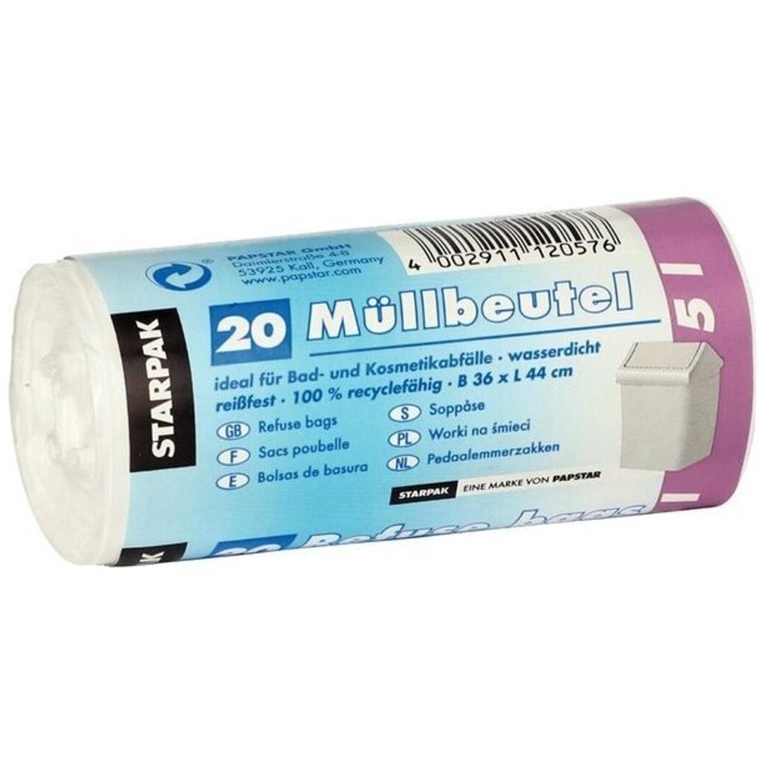 Rouleau de 20 sacs en PEBD de 16 microns Sacs poubelle 5 litres, blancs STARPAK - Vue 2