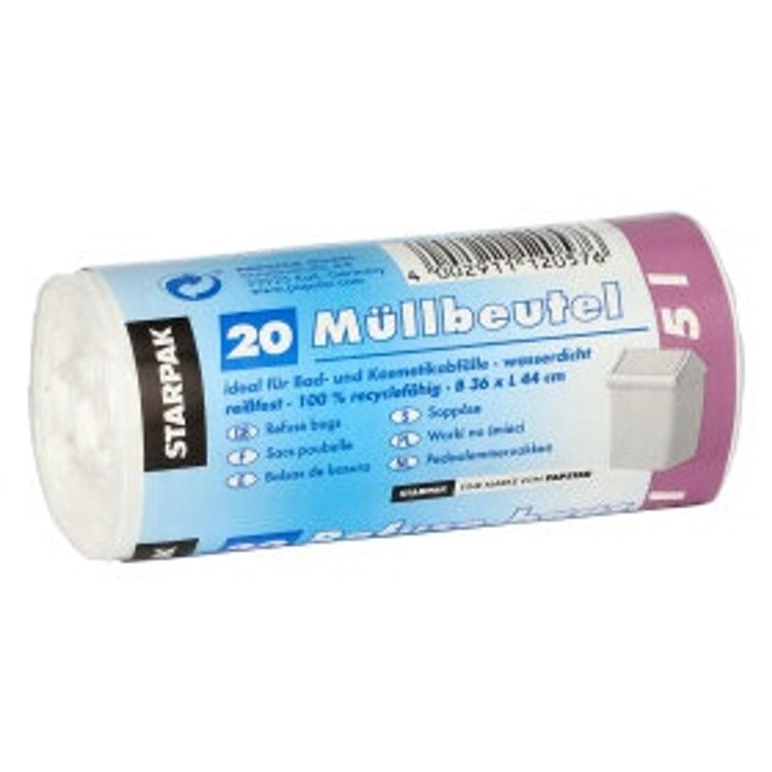 Rouleau de 20 sacs en PEBD de 16 microns Sacs poubelle 5 litres, blancs STARPAK - Vue 3