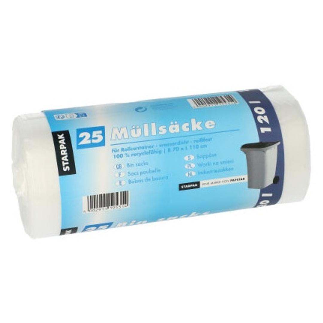 Rouleau de 25 sacs en PEHD de 20 microns Sacs poubelle 120 litres, transparents STARPAK - Vue 3