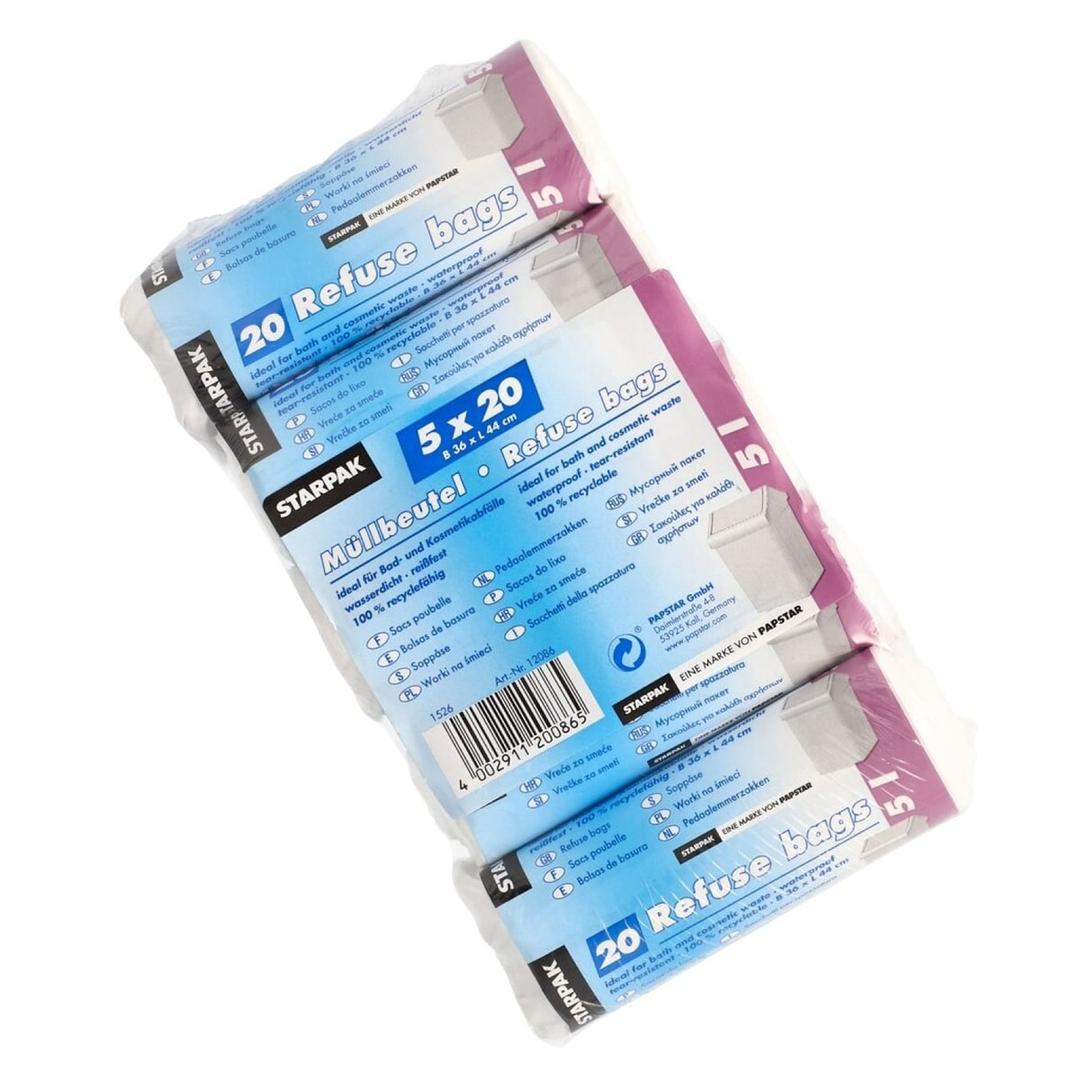 Paquet de 5 rouleaux de 20 sacs en PEBD de 16 microns Sacs poubelle 5 litres, blancs STARPAK - Vue 4