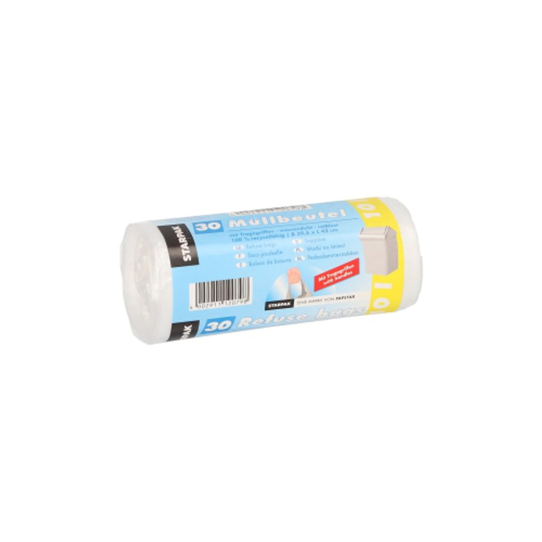 Rouleau de 30 sacs en PEHD de 7 microns Sacs poubelle à poignées 10 litres, transparents STARPAK - Rouleau de 30 sacs poubelle STARPAK à poignées 10 litres transparents