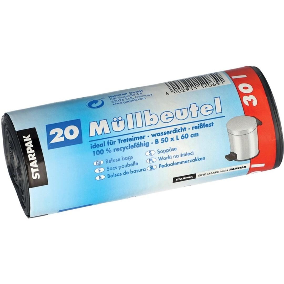 Rouleau de 20 sacs en PEBD de 17 microns Sacs poubelle 30 litres, gris STARPAK - Vue 2