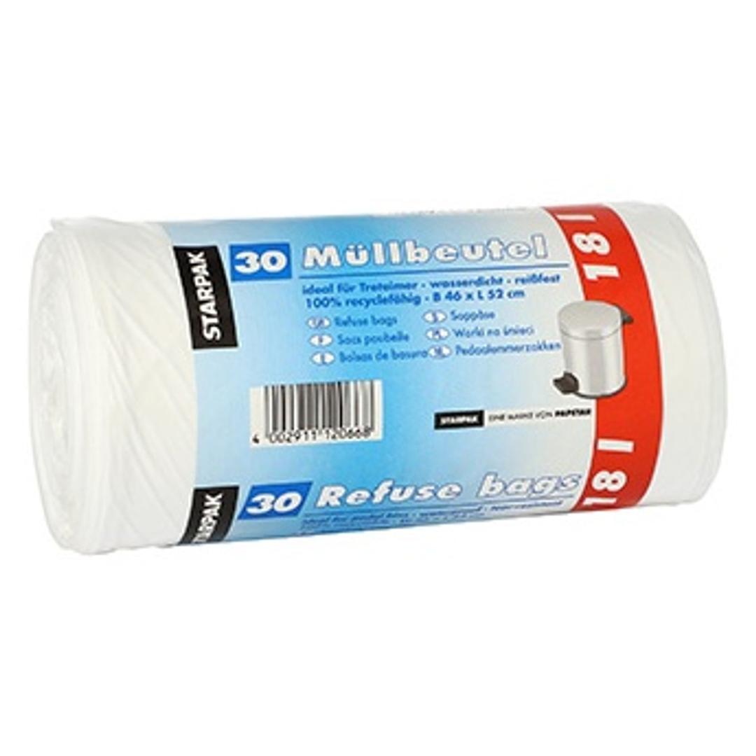 Rouleau de 30 sacs en PEBD de 18 microns Sacs poubelle 18 litres, blancs STARPAK - Vue 3