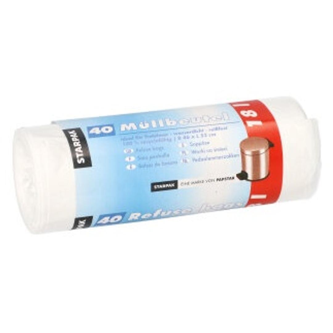 Rouleau de 40 sacs en PEHD de 8 microns Sacs poubelle 18 litres, blancs STARPAK - Rouleau de 40 sacs en PEHD de 8 microns, sacs poubelle STARPAK 18 litres blancs