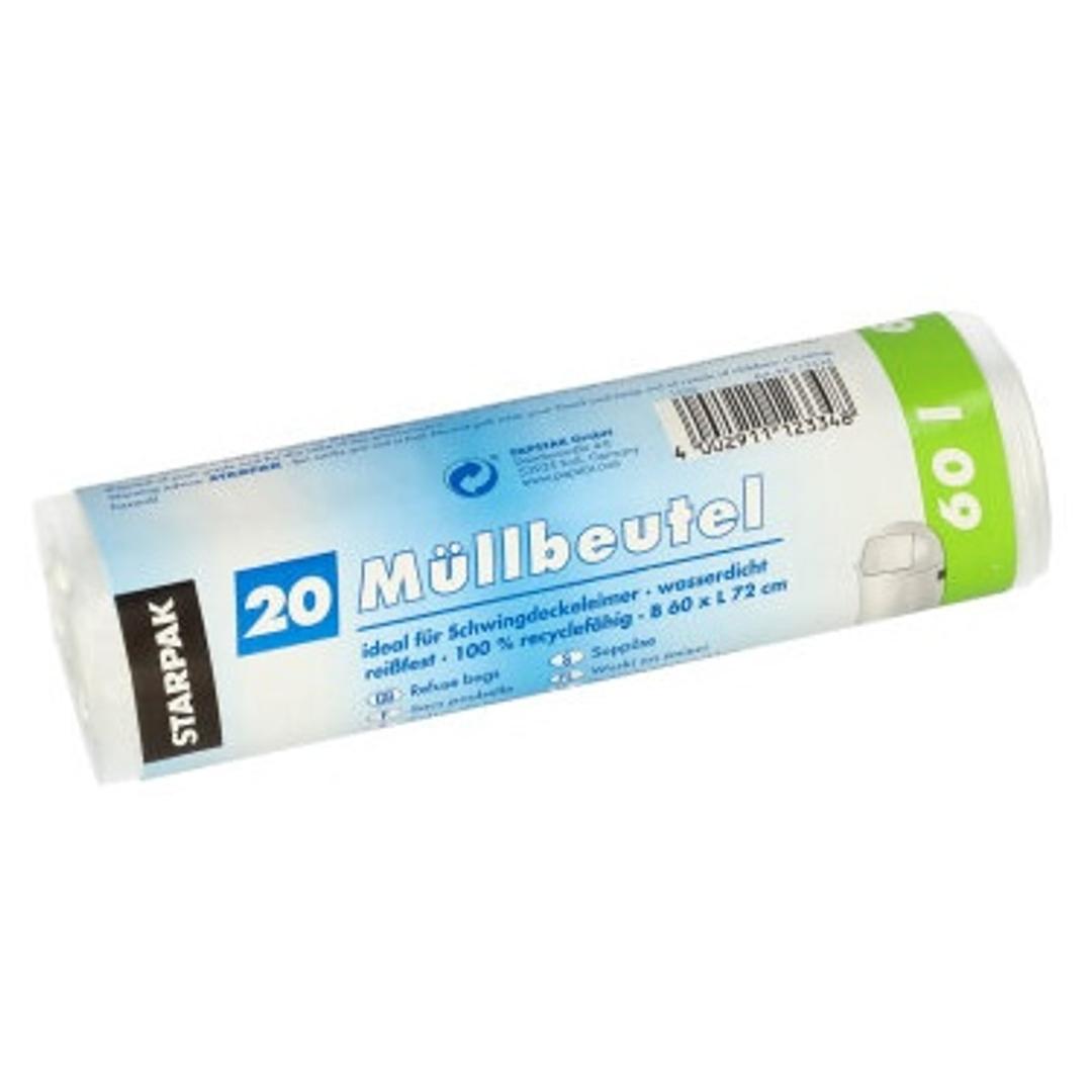 Rouleau de 20 sacs en PEHD de 10 microns Sacs poubelle 60 litres, transparents STARPAK - Rouleau de 20 sacs en PEHD de 10 microns, sacs poubelle STARPAK 60 litres transparents