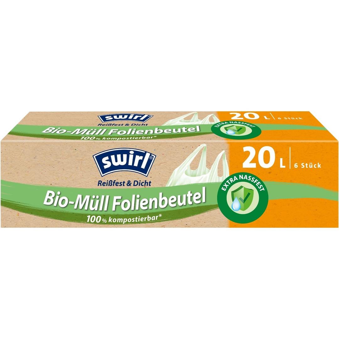 Rouleau de 6 sacs compostables certifiés DINplus Sacs poubelle compostables à poignées 20 litres SWIRL - Rouleau de 6 sacs compostables certifiés DINplus, sacs poubelle swirl 20 litres