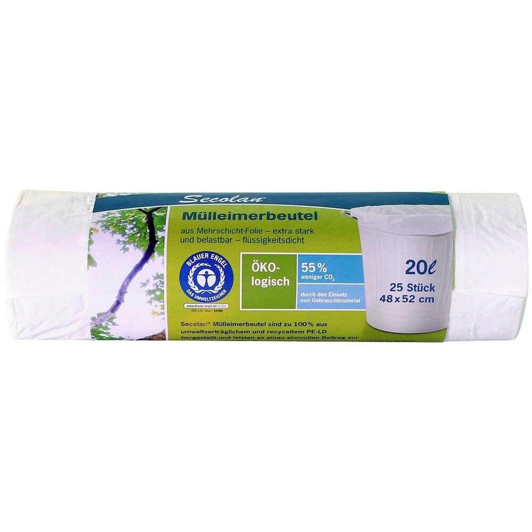 Rouleau de 25 sacs en PEBD recyclé, Ange bleu Sacs poubelle 20 litres, blancs SECOLAN - Rouleau de 25 sacs en PEBD recyclé, Ange bleu, sacs poubelle Secolan 20 litres blancs
