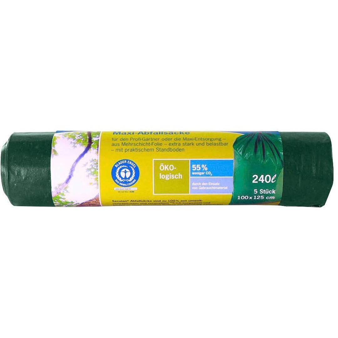 Rouleau de 5 sacs en PEBD recyclé, Ange bleu Sacs poubelle à fond plat 240 litres, vert foncé SECOLAN - Rouleau de 5 sacs en PEBD recyclé, Ange bleu, sacs poubelle Secolan 240 litres vert foncé
