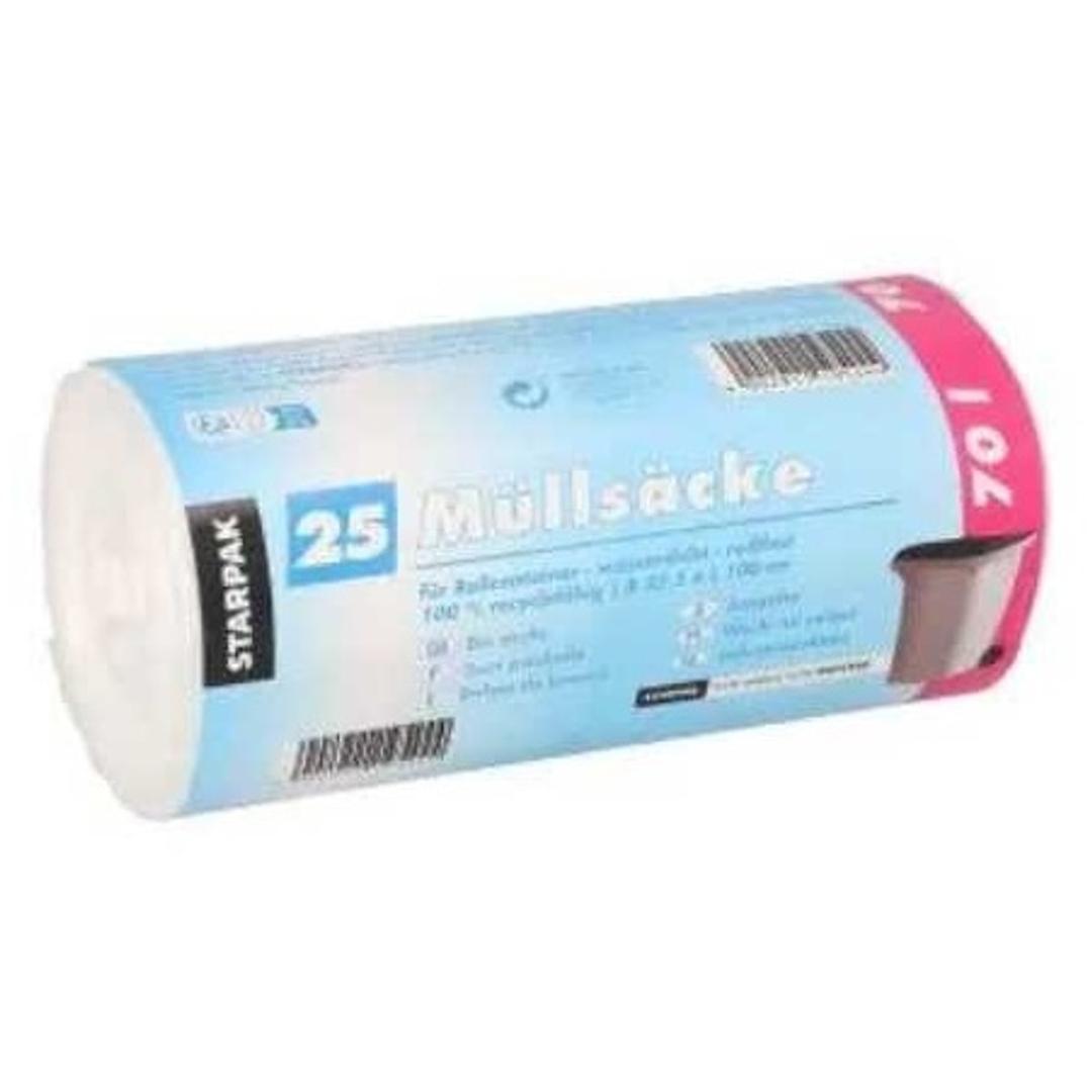 Rouleau de 25 sacs en PEHD de 20 microns Sacs poubelle 70 litres, transparents STARPAK - Rouleau de 25 sacs en PEHD de 20 microns, sacs poubelle STARPAK 70 litres transparents
