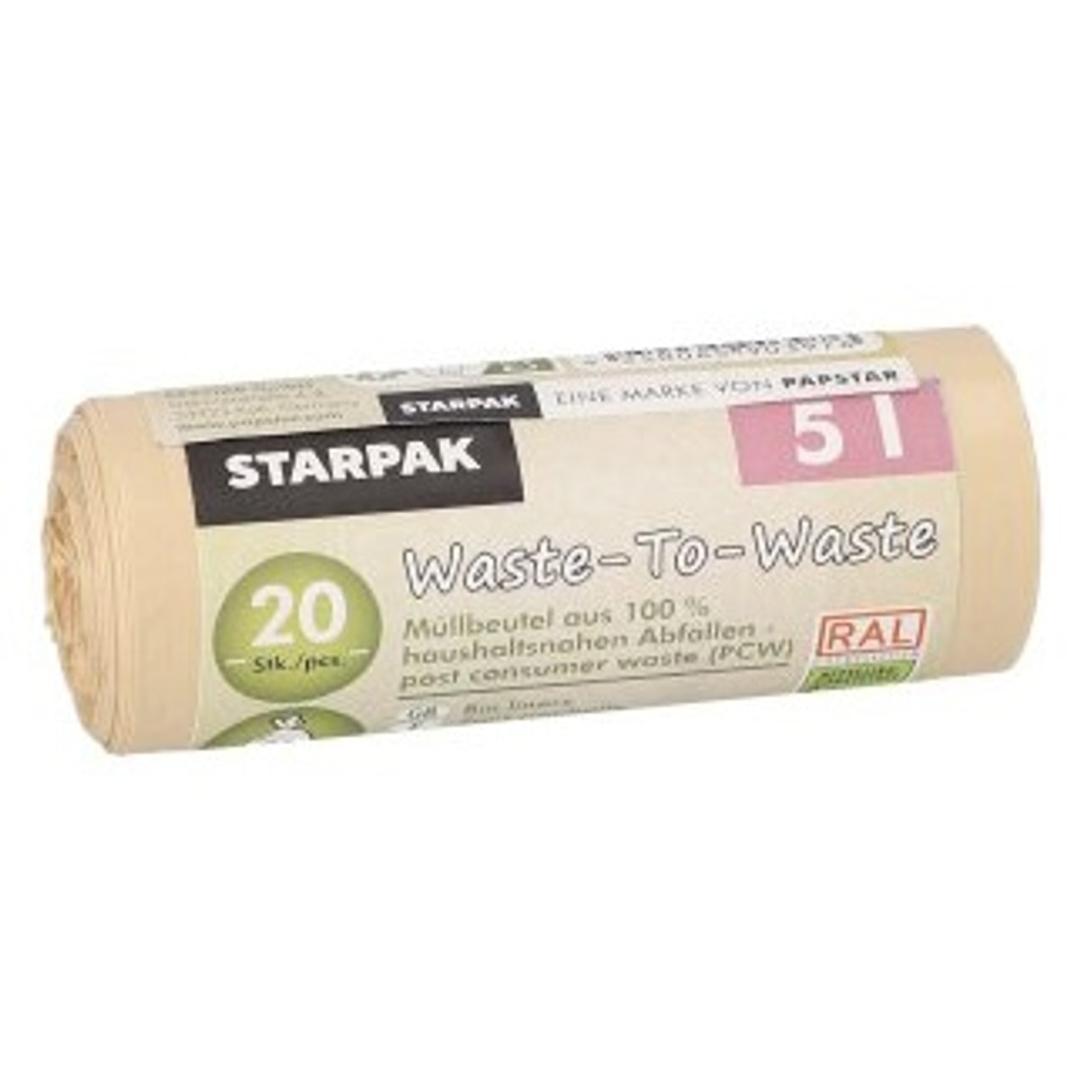 Rouleau de 20 sacs en PEBD recyclé de 10 microns Sacs poubelle Waste-to-Waste 5 litres, beiges STARPAK - Rouleau de 20 sacs en PEBD recyclé de 10 microns, sacs poubelle STARPAK 5 litres beiges