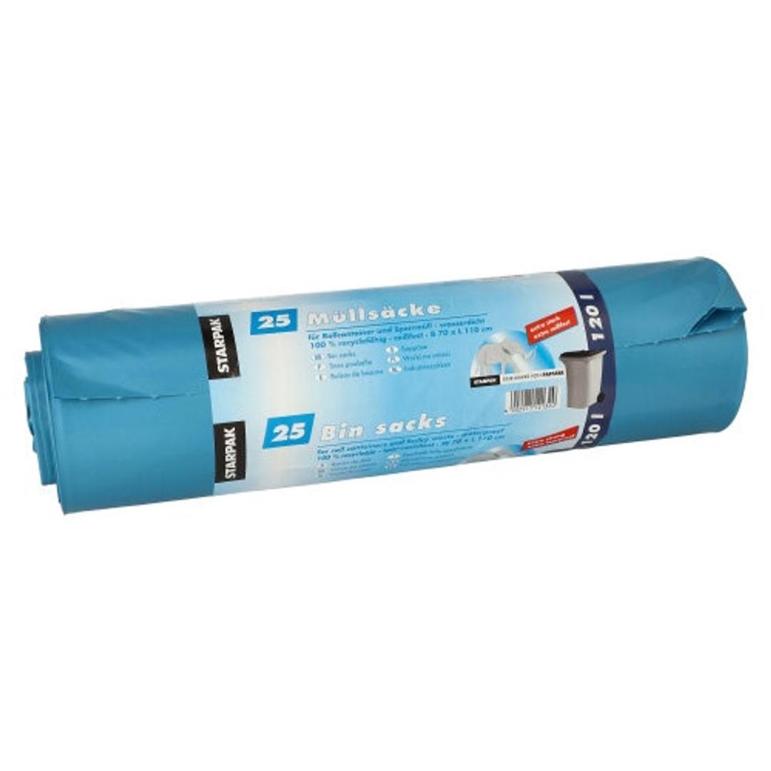 Rouleau de 25 sacs en PEBD de 60 microns Sacs poubelle 120 litres, bleus STARPAK - Rouleau de 25 sacs en PEBD de 60 microns, sacs poubelle STARPAK 120 litres bleus