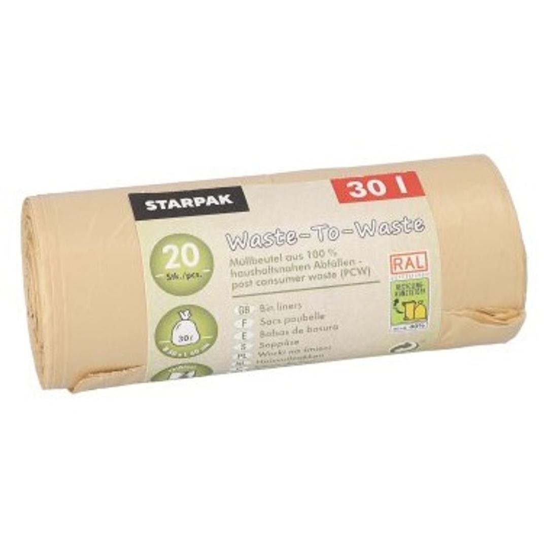 Rouleau de 20 sacs en PEBD recyclé de 20 microns Sacs poubelle Waste-to-Waste 30 litres, beiges STARPAK - Rouleau de 20 sacs en PEBD recyclé de 20 microns, sacs poubelle STARPAK 30 litres beiges
